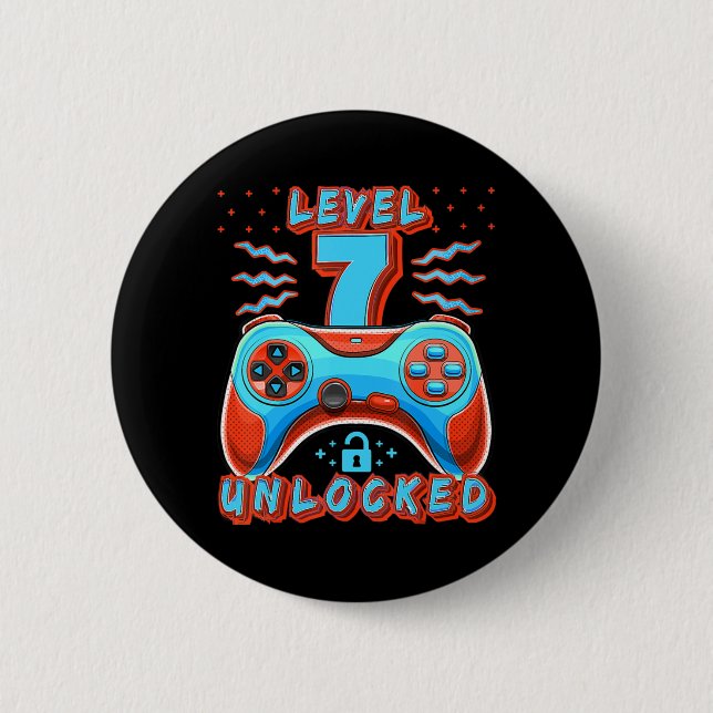 Level 7 Unlocked Video Game 7th Birthday Gamer Boy 6 Cm Round Badge (Front)