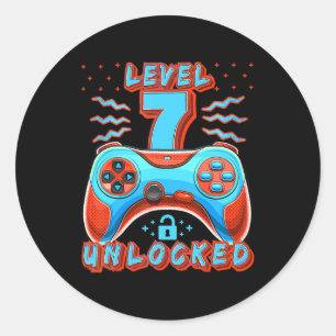Level 7 Unlocked Video Game 7th Birthday Gamer Boy Classic Round Sticker