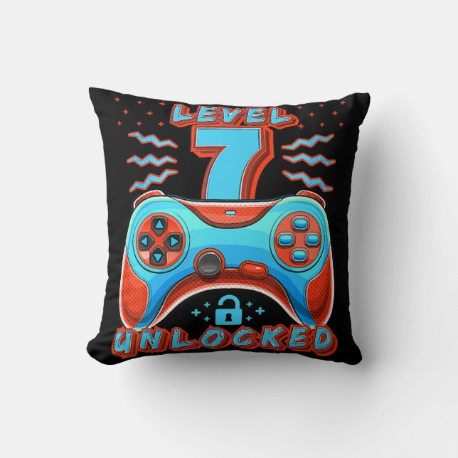 Level 7 Unlocked Video Game 7th Birthday Gamer Boy Cushion (Front)