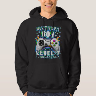 Level 7 Unlocked Video Game 7th Birthday Gamer Boy Hoodie