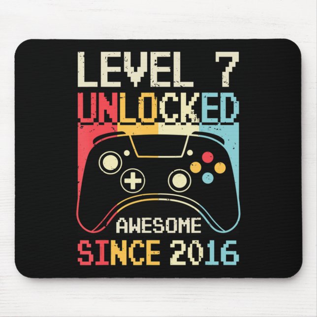 Level 7 Unlocked Video Game 7th Birthday Gamer Boy Mouse Mat (Front)