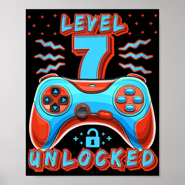 Level 7 Unlocked Video Game 7th Birthday Gamer Boy Poster (Front)