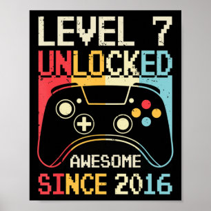 Level 7 Unlocked Video Game 7th Birthday Gamer Boy Poster