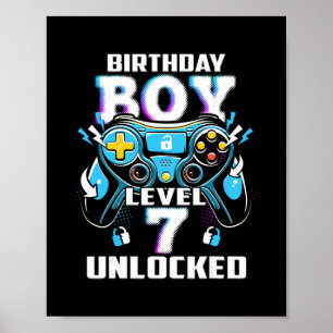 Level 7 Unlocked Video Game 7th Birthday Gamer Boy Poster