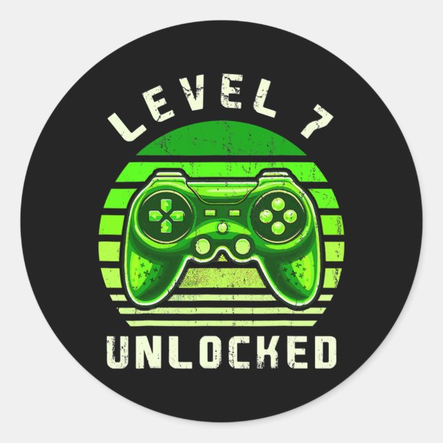 Level 7 Unlocked Video Game 7th Birthday Gamer Classic Round Sticker (Front)