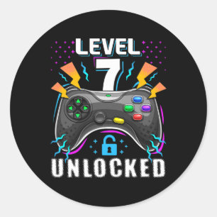 Level 7 Unlocked Video Game 7th Birthday Gamer Gif Classic Round Sticker