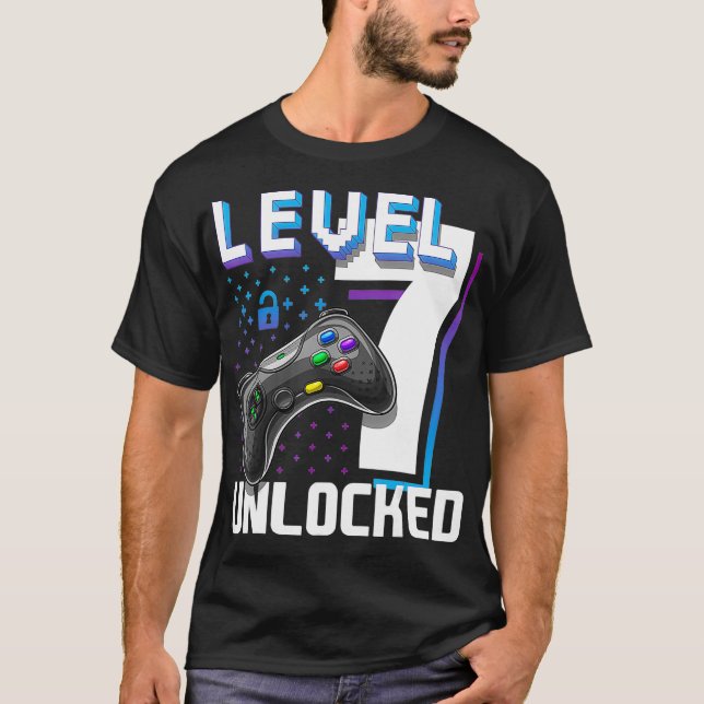 Level 7 Unlocked Video Game 7th Birthday Gamer Gif T-Shirt (Front)