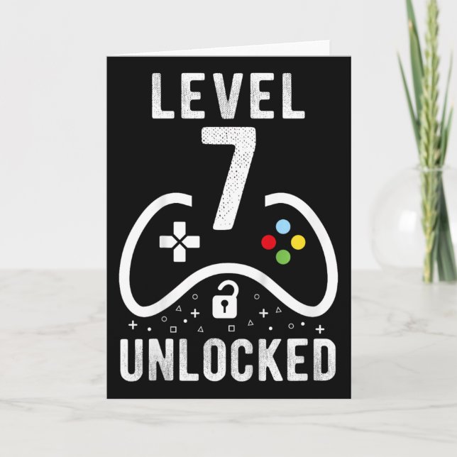 Level 7 Unlocked Video Game 7th Birthday Gift  Card (Front)