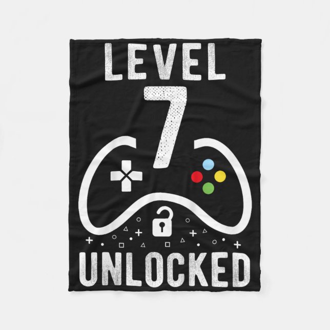 Level 7 Unlocked Video Game 7th Birthday Gift  Fleece Blanket (Front)