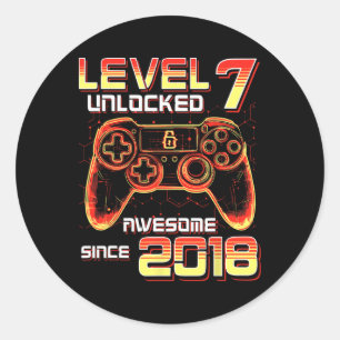 Level 7 Unlocked Video Game Party 7th Birthday Gam Classic Round Sticker