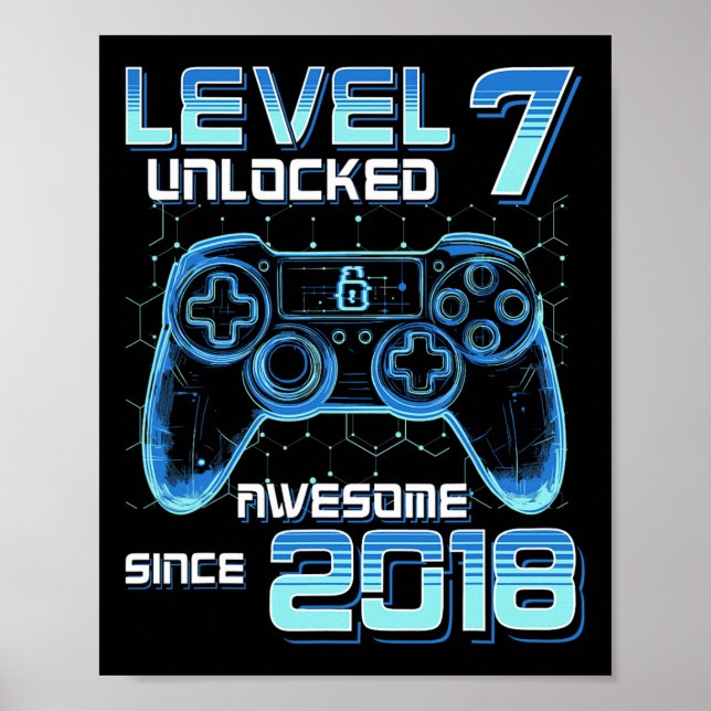 Level 7 Unlocked Video Game Party 7th Birthday Gam Poster (Front)