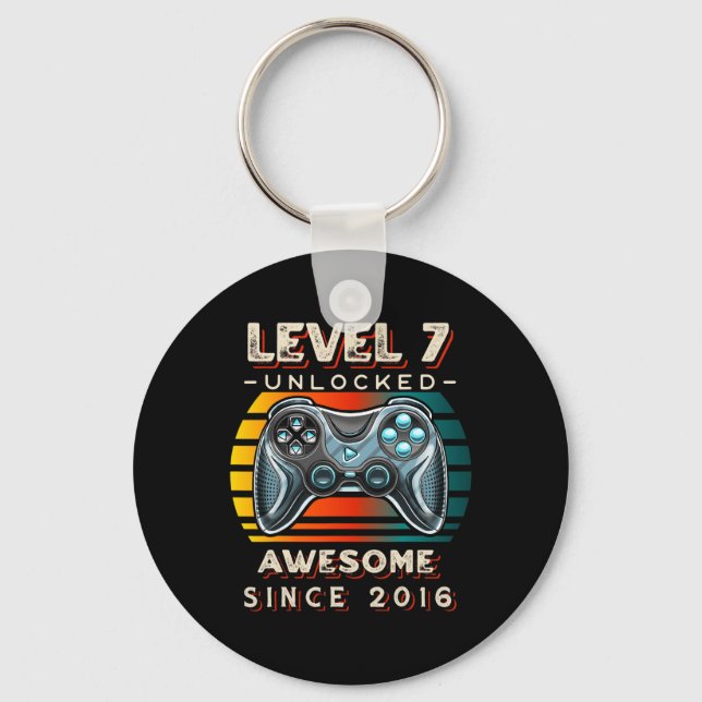 Level 7 Unlocked Video Game Seven 7th Birthday 7 Y Key Ring (Front)