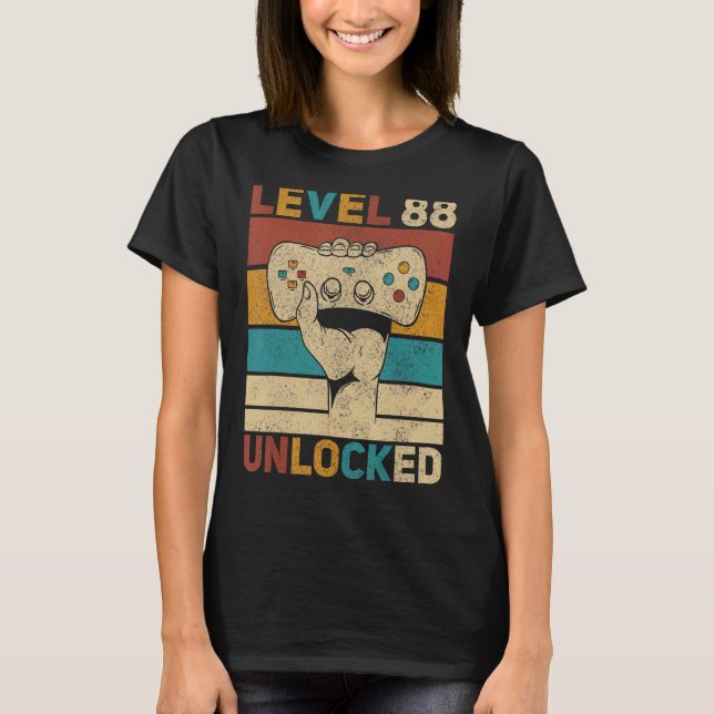 Level 88 Unlocked 88th Birthday 88 Years Old Gamer T-Shirt (Front)