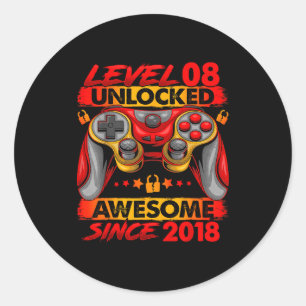 Level 8 Unlocked 8 Year Old Boys 8th Birthday Boy Classic Round Sticker