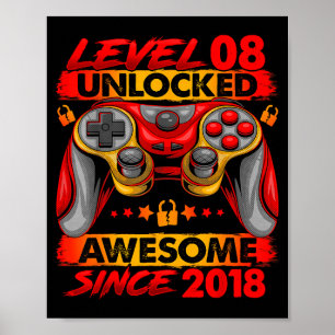 Level 8 Unlocked 8 Year Old Boys 8th Birthday Boy Poster