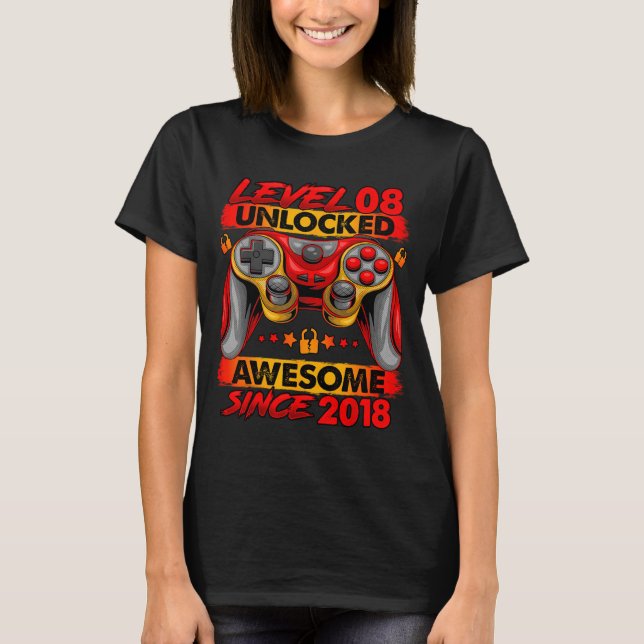 Level 8 Unlocked 8 Year Old Boys 8th Birthday Boy  T-Shirt (Front)
