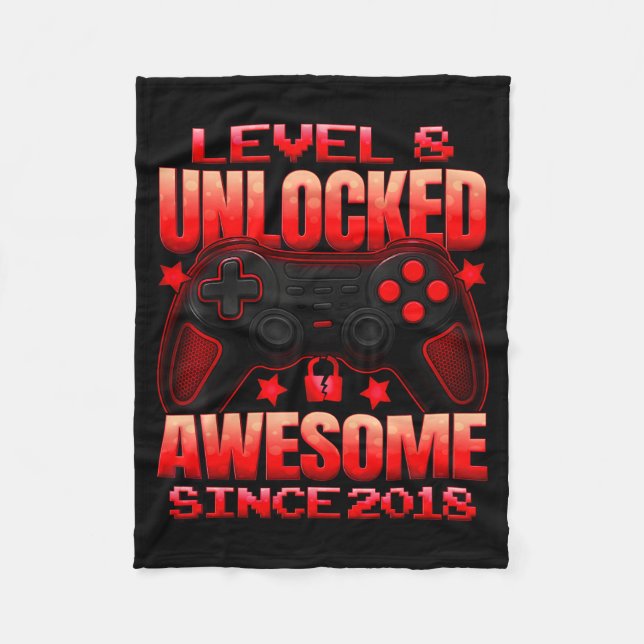 Level 8 Unlocked 8 Year Old For Boys 8th Birthday  Fleece Blanket (Front)