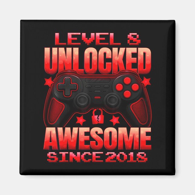 Level 8 Unlocked 8 Year Old For Boys 8th Birthday  Magnet (Front)