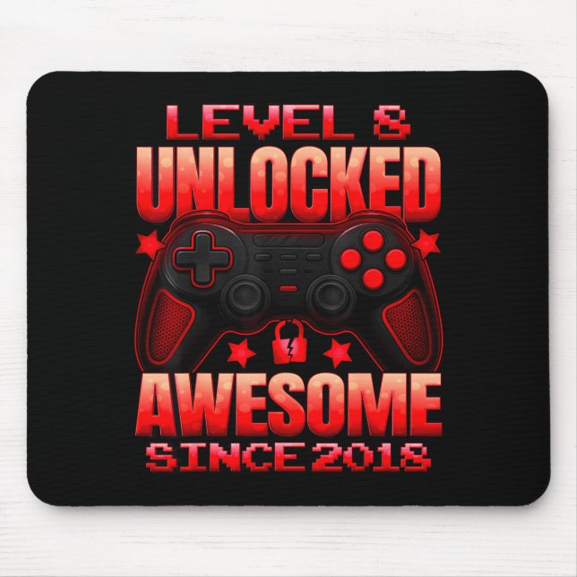 Level 8 Unlocked 8 Year Old For Boys 8th Birthday  Mouse Mat (Front)