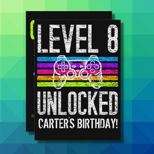 Level 8 Unlocked 8th Birthday Personalised Gamer Invitation
