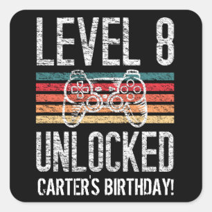 Level 8 Unlocked 8th Birthday Personalised Square Sticker
