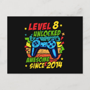 Level 8 Unlocked Awesome 2014 Game 8th Birthday Postcard