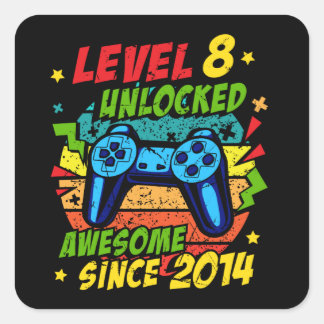 Level 8 Unlocked Awesome 2014 Game 8th Birthday Square Sticker
