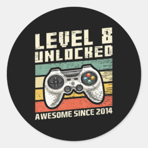 Level 8 Unlocked Awesome 2014 Video Game 8th Birth Classic Round Sticker