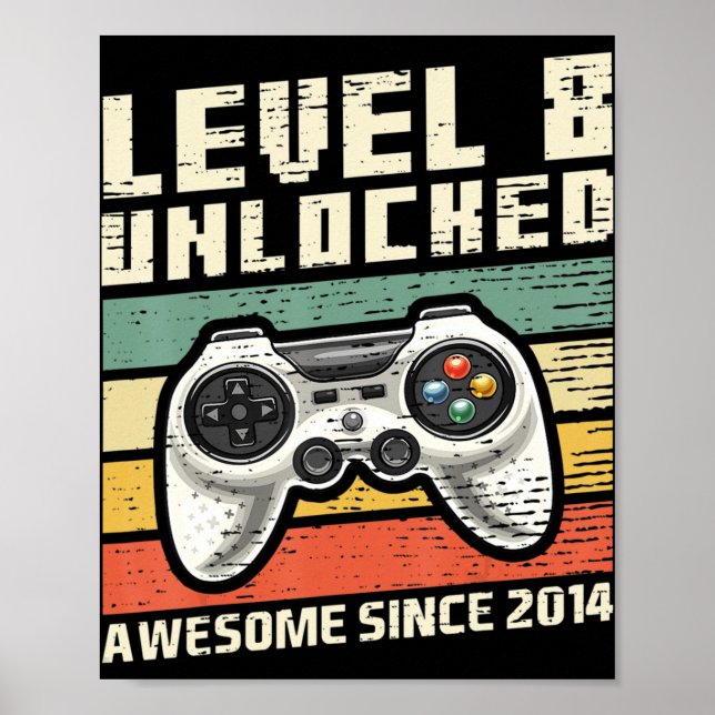 Level 8 Unlocked Awesome 2014 Video Game 8th Birth Poster (Front)