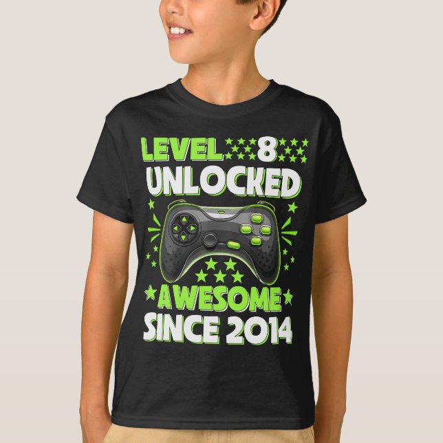 Level 8 Unlocked Awesome 2014 Video Game 8th Birth T-Shirt (Front)
