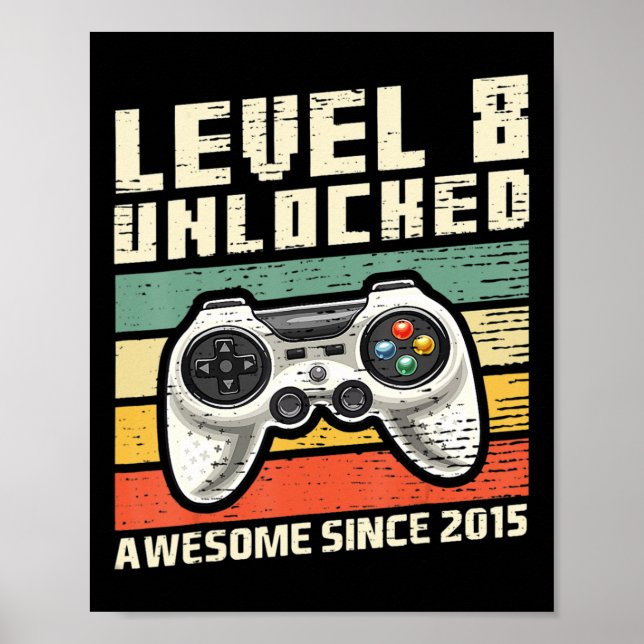 Level 8 Unlocked Awesome 2015 Video Game 8th Birth Poster (Front)