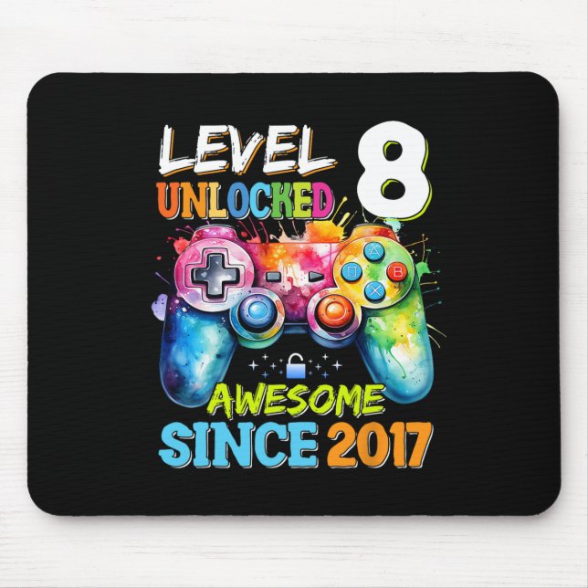 Level 8 Unlocked Awesome 2017 Video Games Birthday Mouse Mat (Front)