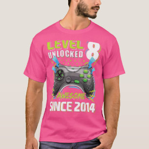 Level 8 Unlocked Awesome Since 2014 8th Birthday T-Shirt