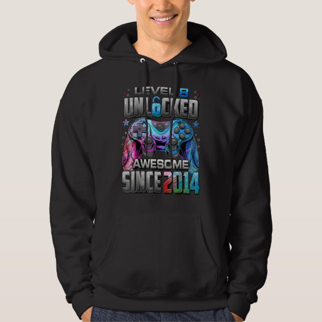 Level 8 Unlocked Awesome Since 2014 Video Game 8th Hoodie (Front)