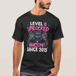 Level 8 Unlocked Awesome Since 2015 8th Birthday G T-Shirt