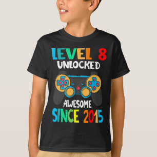 Level 8 Unlocked Awesome Since 2015-8th Birthday G T-Shirt