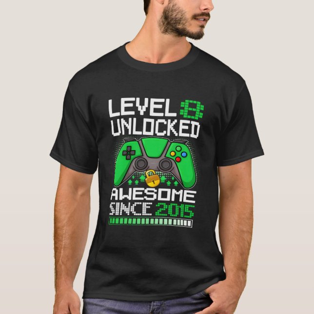 Level 8 Unlocked Awesome Since 2015 Gamer 8Th T-Shirt (Front)