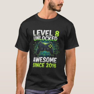 Level 8 Unlocked Awesome Since 2016 8th Birthday G T-Shirt