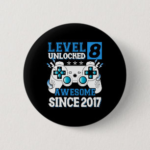 Level 8 Unlocked Awesome Since 2017 8th Birthday B 6 Cm Round Badge