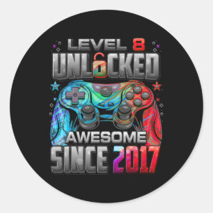 Level 8 Unlocked Awesome Since 2017 8th Birthday G Classic Round Sticker