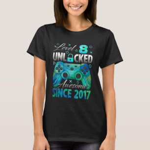Level 8 Unlocked Awesome Since 2017 8th Birthday G T-Shirt