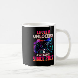 Level 8 Unlocked Awesome Since 2017 Pixel Gamer Bi Coffee Mug