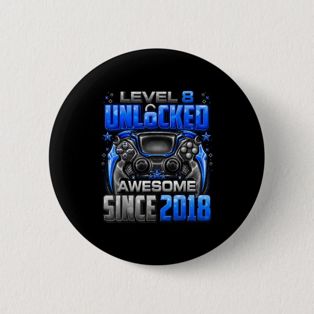 Level 8 Unlocked Awesome Since 2018 8th Birthday G 6 Cm Round Badge (Front)
