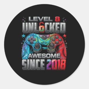 Level 8 Unlocked Awesome Since 2018 8th Birthday G Classic Round Sticker