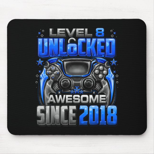Level 8 Unlocked Awesome Since 2018 8th Birthday G Mouse Mat (Front)