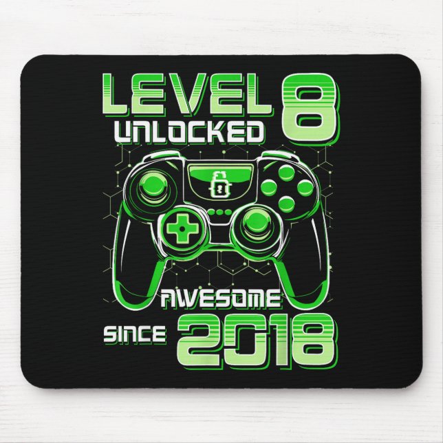 Level 8 Unlocked Awesome Since 2018 8th Birthday G Mouse Mat (Front)