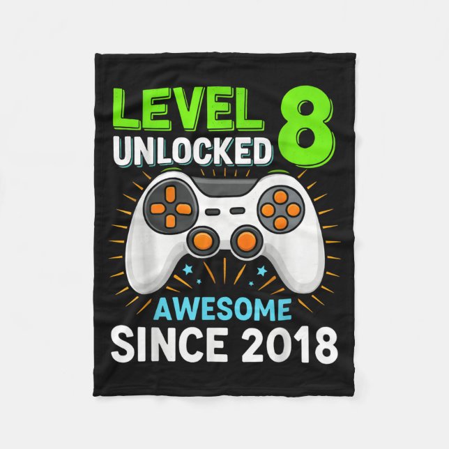 Level 8 unlocked awesome since 2018 gaming birthda fleece blanket (Front)
