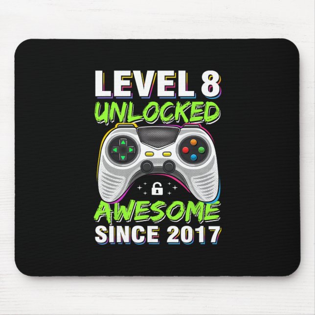 Level 8 Unlocked Awesome Since 8th Birthday Gaming Mouse Mat (Front)