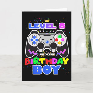 Level 8 Unlocked Birthday Boy Video Game 8th Birth Card
