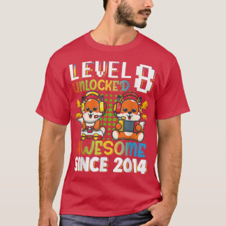 Level 8 Unlocked Cute Fo Gaming Video Game 8th Bir T-Shirt